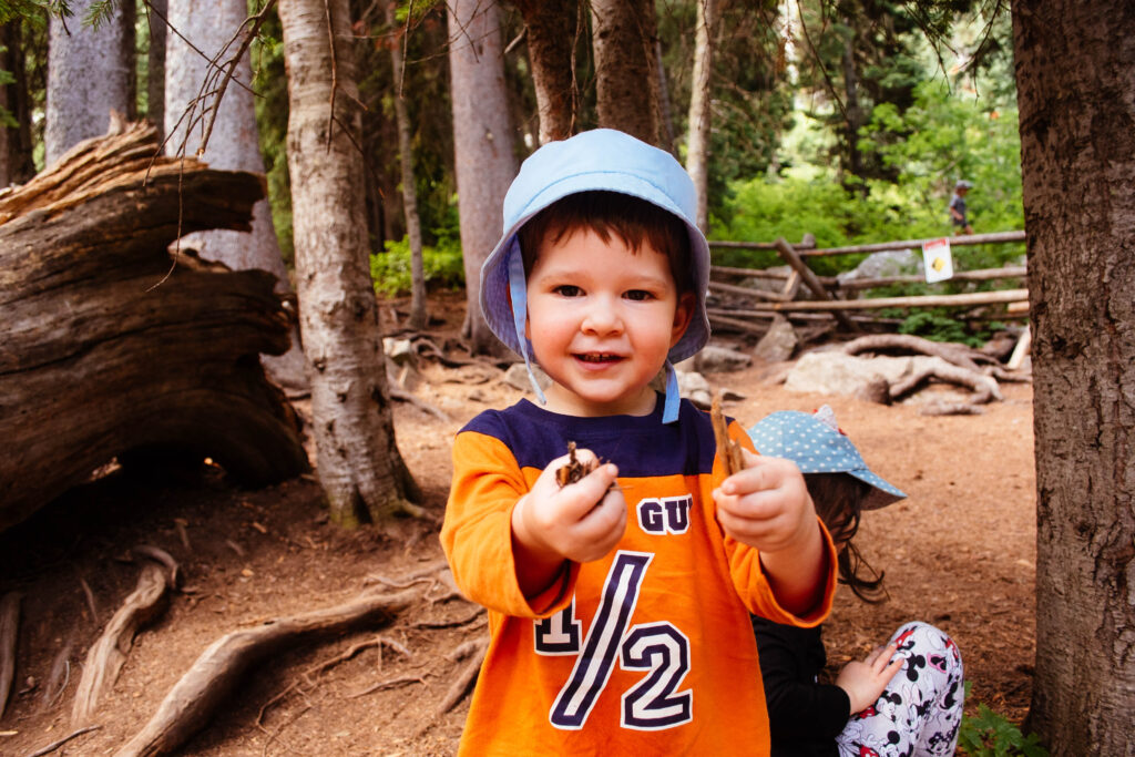 little boy holding sticks in grand teton national park